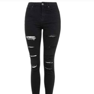 TOPSHOP!! Women's Black Moto Super Rip Jamie Jeans